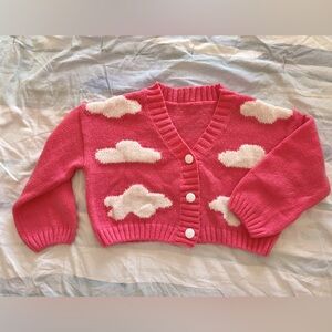 Size Medium Bright / Neon Pink and White Clouds Cardigan
